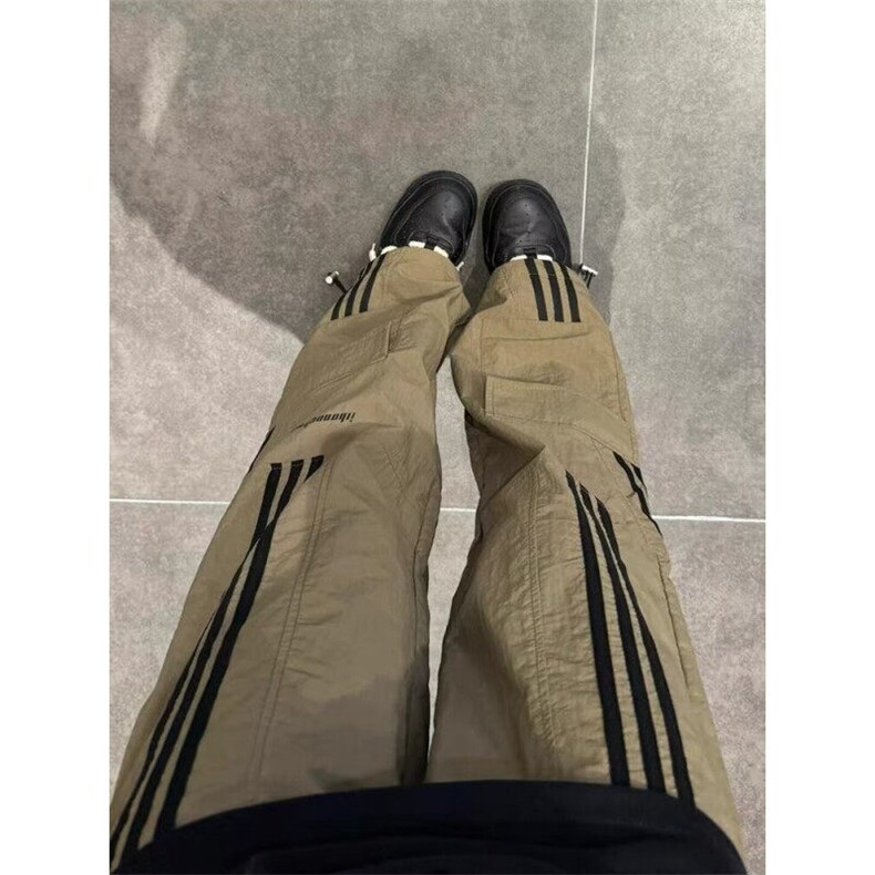 07qwer咖啡色条纹裤子男夏季薄款美式速干工装裤三条杠直筒运动裤,男装休闲裤,星座603-2