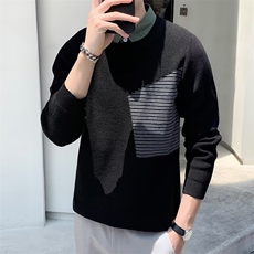 店主风春秋季男士假两件翻领毛衣拼接撞色针织衫修身上衣M3344，男装针织衫/毛衣，星座1116A-2（原606A-1）