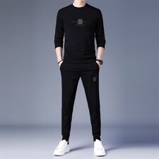 休闲套装中青年男士春秋季T恤潮流两件套衣服男休闲搭配一套男装图片