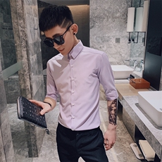 312A-243-P55新款社会小伙中袖衬衫韩版潮流男士五分袖衬衣A，男装T恤，星座312A-5