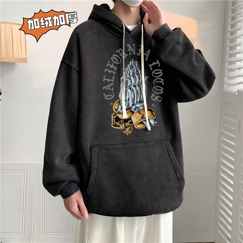 新款秋冬港风宽松连帽套头卫衣X5666-常规P70控88-加绒P80控98,男装卫衣,电商A061-1