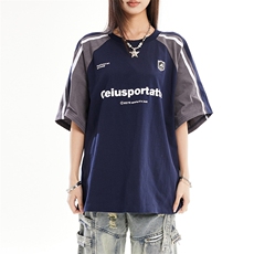 拼接撞色短袖夏季学院风男运动T恤美式复古情侣正肩半袖YD274-P45，女装T恤，星座509