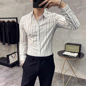 21秋季M-5XL条纹衬衫男长袖韩版修身休闲衬衣男 打底 CS203TP45图片
