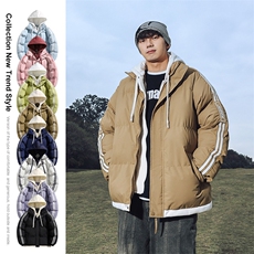 条纹连帽棉衣男冬季加绒加厚面包服棉服情侣假两件外套MY1882-P78，男装棉衣，星座610（原A335）