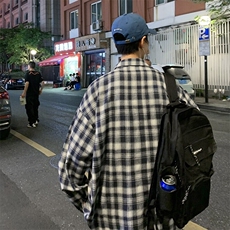 春夏港风复古格子衬衫情侣长袖潮宽松百搭衬衣休闲上衣H216/P45，男装衬衫，电商A221A