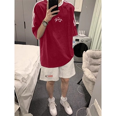 夏季美式高街重磅纯棉三条杠织带撞色男女短袖T恤ZD652-特P30，男装T恤，电商A486-1