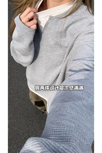 现货 美式假两件长袖T恤男春季宽松情侣打底衫上衣-A1892TP35控58图片
