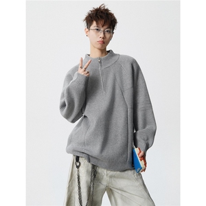 8798-P48 2025年秋冬季新款毛衣男士时尚半高拉链领宽松针织衫图片