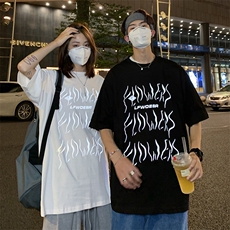 情侣装夏装新款夜光字母印花短袖T恤女ins原宿宽松潮D90女类，女装T恤，电商A335-1（原A458）