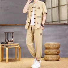 风夏季两件套男士冰丝宽松短袖套装民族男装汉服，男装T恤，星座1206（原A206）