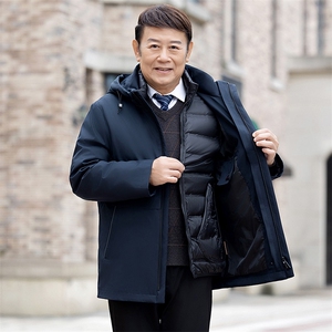 主推可拆卸帽灰鹅绒一衣三穿中老年羽绒服外套男士加厚羽绒服大衣图片