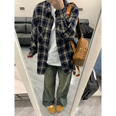 【有货】V3211LL-P38cleanfit藏青色格子衬衫男美式衬衣，男装衬衫，星座1007（原301D）