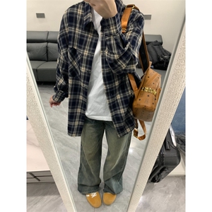 【有货】V3211LL-P38 cleanfit藏青色格子衬衫男美式衬衣图片