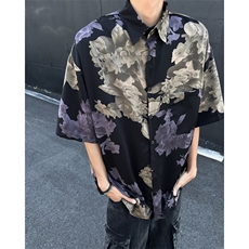 宽松美式复古潮牌短袖花衬衫男新痞帅上衣C049-P38，男装衬衫，星座308B-2