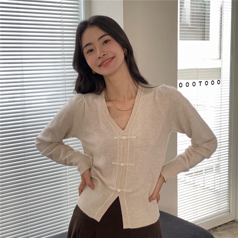 2025秋冬百搭时尚简约v领长袖针织衫,女装羊绒衫,玛卡隆羊绒