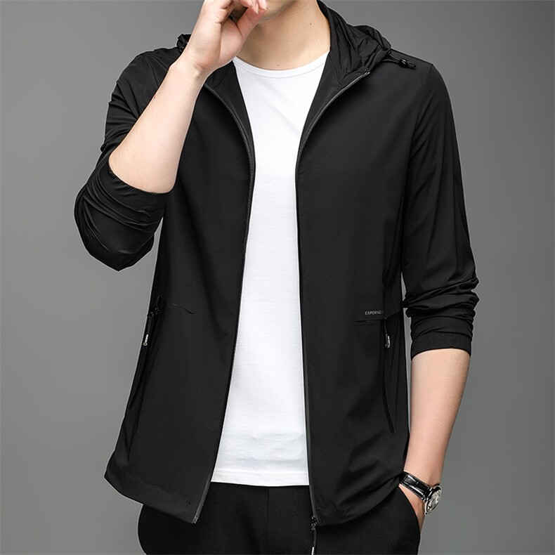 夏季2023新款高端锦氨面料防晒服精品夹克连帽中年时尚潮流男装,男装夹克,电商B212（原钱塘6029）