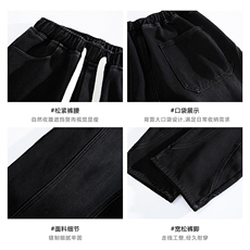 白底潮牌美式解构拼接水洗牛仔裤男宽松阔腿裤子-A2396P55控88，男装牛仔裤，电商B241