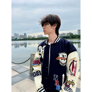 网图有货 美式植绒毛巾刺绣棒球服宽松夹克棉衣外套男女A1125-P80图片
