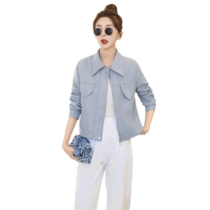 BAO欧货翻领PU皮衣外套女2025新款春秋短款超好看机车服水洗夹克图片