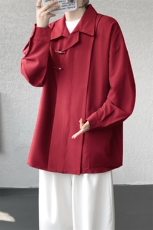 8XL-M风新中式黑色翻领长袖衬衫男秋季休闲衬衣痞帅CS537P58，男装衬衫，电商D206-1
