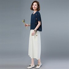 棉麻套装女夏装2021年新款休闲气质九分阔腿裤两件套，女装套装/套裙，依恋蒂丝