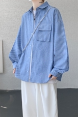 衬衫男春季新款港风宽松大码立体口袋纯棉条纹长袖衬衣CS3099-P42，男装衬衫，星座214-3