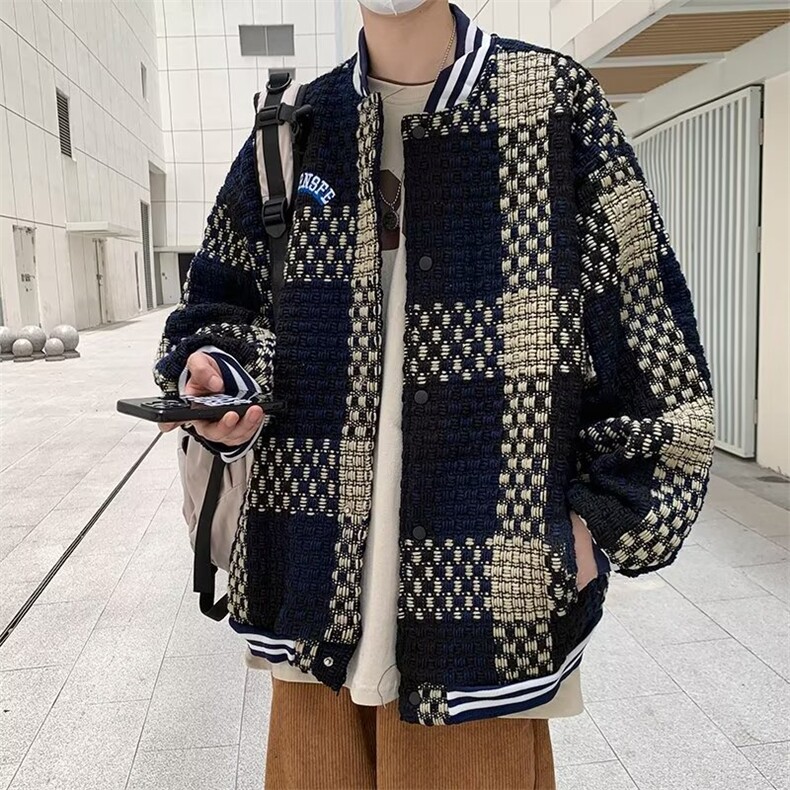 小香风格子夹克男复古潮流宽松休闲情侣款外套上衣 W3657-P85图片