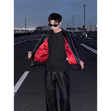 网图有货机车pu皮衣夹克男红内外套立领美式复古棒球服A989-P65，男装皮衣，星座1505