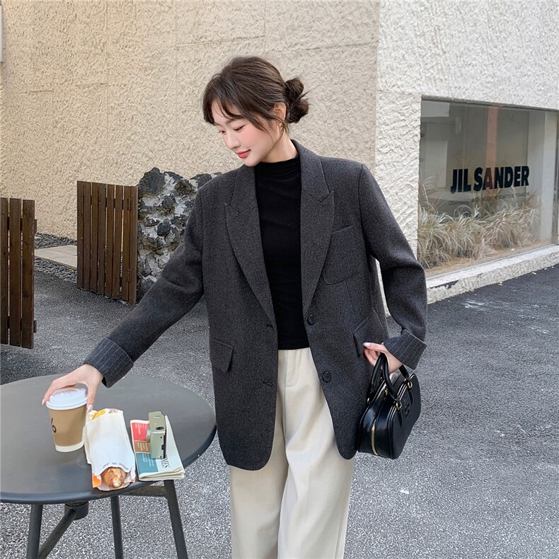 炸街小西服女冬灰色高级感巨好看的西装厚外套,女装西装,2C266