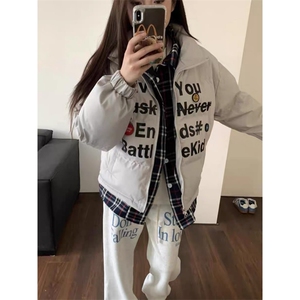 【有货】DW268-P108美式假两件字母印花棉衣女冬季宽松加厚外套