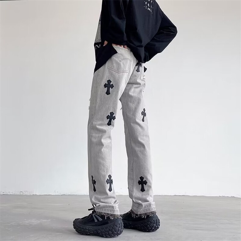 美式高街牛仔裤男韩版潮流十字2024春季新款ins长裤RK1499-P59,男装牛仔裤,星座412-2