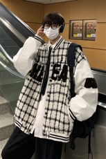 EQ85毛巾绣棒球服外套男格子编织夹克2024新款春装港风P113，男装夹克，电商C306-1