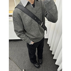 【有货】MYGF09LL-特P73假两件V领毛衣美式复古cleanfit针织衫，男装针织衫/毛衣，星座1007（原301D）