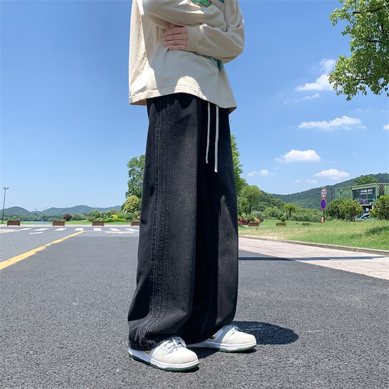 2025秋季新款高品质时尚休闲时尚潮流扎花阔腿牛仔裤2507-特批45,男装牛仔裤,电商A320A