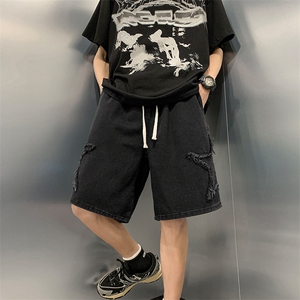 8XL-M特大码夏季美式高街五角星牛仔短裤港风宽松五分裤DK1513P40图片