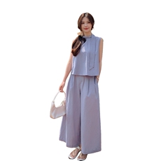 夏装新款韩系减龄时尚无袖上衣＋阔腿裤套装2C135-8809P145K218，女装套装/套裙，2C135