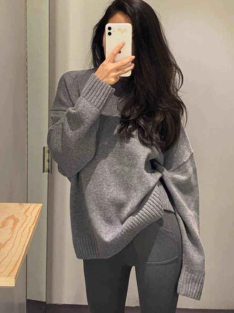 秋冬季羊毛休闲时尚百搭圆领廓版长袖羊毛衫,女装羊毛衫,圣旺供货