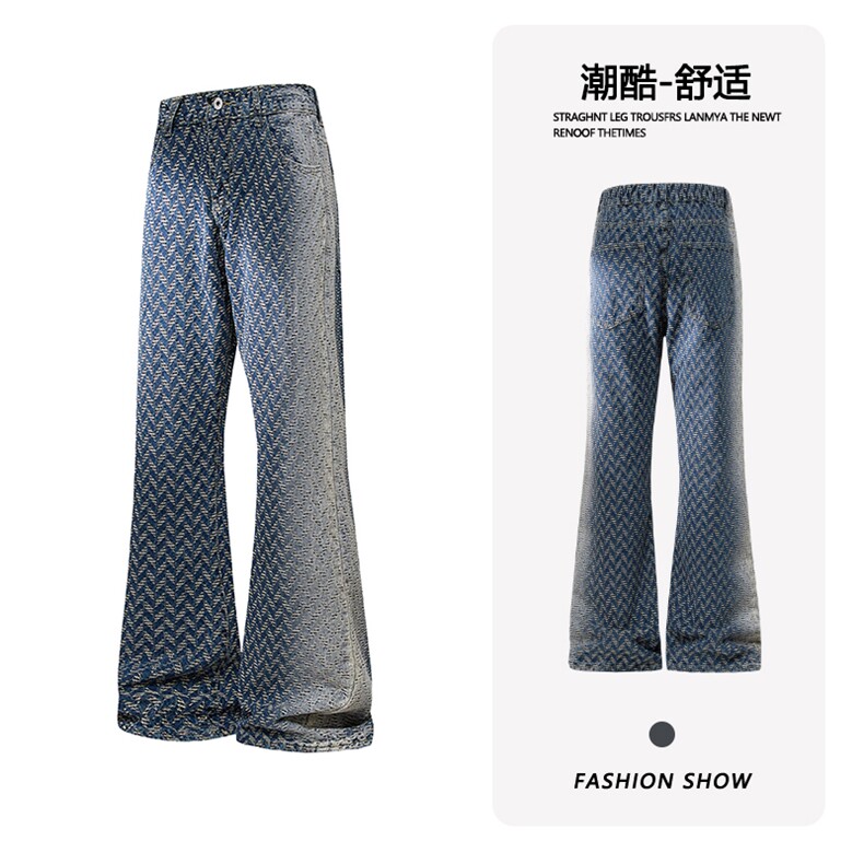 B221美式ins高街暗黑个性渐变色提花微喇牛仔裤LK25428-特P50控88,男装牛仔裤,电商B221