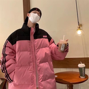 美式复古拼接条纹棉服棉衣冬季外套加厚保暖面包服K209/P80图片