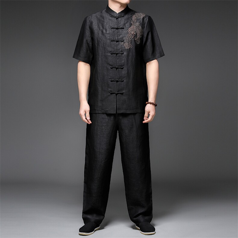 GBN5550夏男式薄款短袖风纽扣休闲套装中老年爸爸装唐装P1160，男装民族服装，电商B360