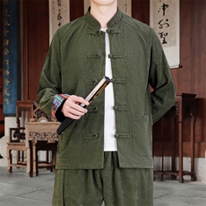 男士外套灯芯绒夹克盘扣立领唐装风XZ1512-2502单夹克-P80，男装夹克，星座1512