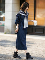 法式披肩连衣裙送披肩牛仔2025秋季新款时尚气质显瘦两件套潮棉，女装连衣裙，E百度