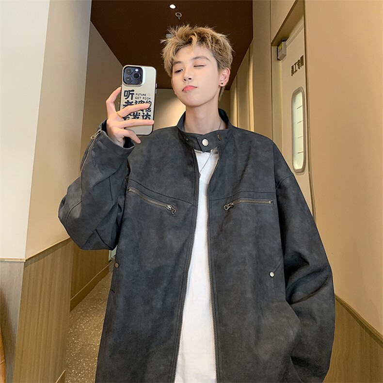 港风新款男PU皮夹克潮夹克百搭嘻哈外套Y06-P90，男装夹克，电商A132（原电商B245）