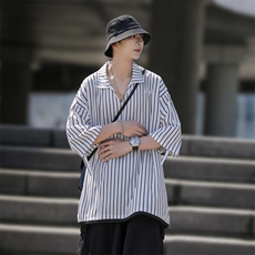 2023夏装假两件条纹冰丝短袖衬衫男宽松衬衣C501P45，男装衬衫，电商C323