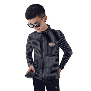 秋季条纹弹力长袖修身衬衫社会精神小伙潮男衬衣C301B-CS06特图片