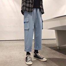 加绒百搭宽松2021港风九分裤运动休闲工装裤5106-P30加绒批35，男装休闲裤，星座718-1