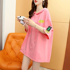 S2706夏季韩版宽松印花字母连帽大码女装短袖上衣T恤女P40，女装T恤，星座309B-2