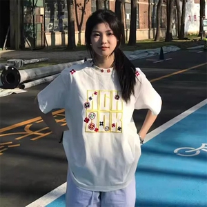 万针全刺绣工艺抖音得物高品质260克重磅纯棉双纱美式高街短袖T恤