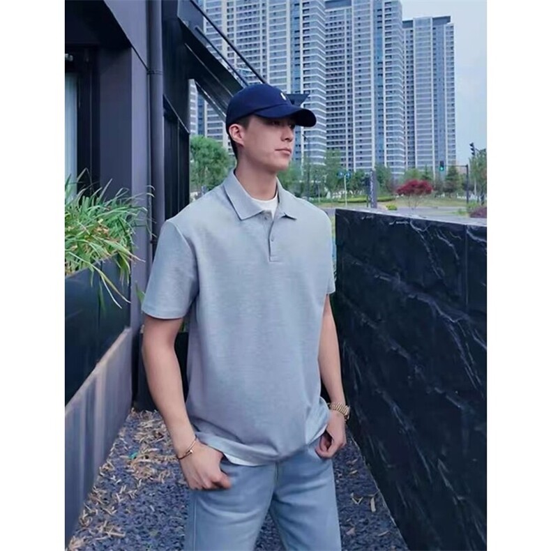 领口压胶珠地棉假两件POLO衫休闲高级翻领短袖T恤CS2625-P48，男装Polo衫，星座1213