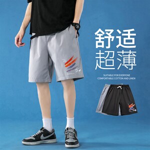 K206 P25 蓝底 百搭夏装字母彩虹印花情侣港风学生五分裤休闲短裤图片